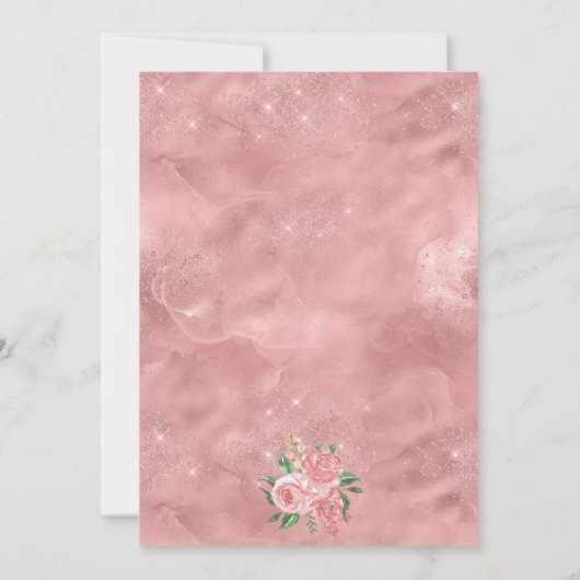 Roos Gouden Waterverf Roze Botanische Bloemen Brui Kaart (Achterkant)