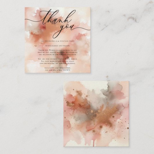 Roos Gouden Waterverf Roze Bruiloft Dank u Informatiekaartje (Voorkant / Achterkant)