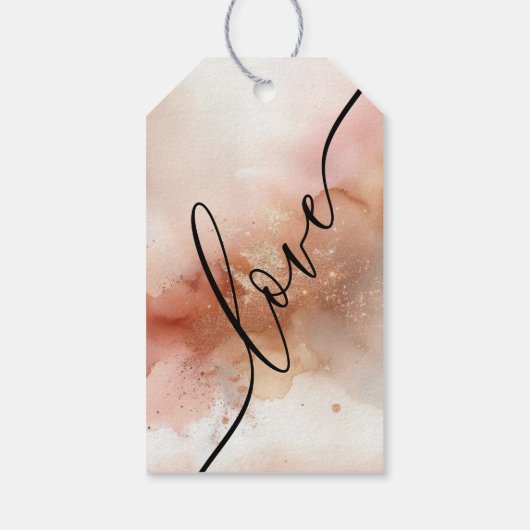 Roos Gouden Waterverf Roze Huwelijkscadeau Cadeaulabel (Achterkant)