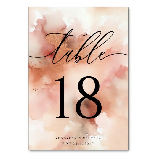 Roos Gouden Waterverf Roze Trouwtafel Kaart (Achterkant)