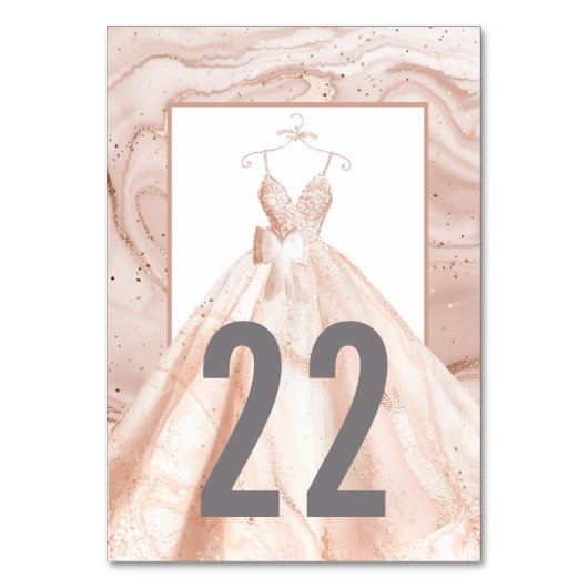 Roos Gouden Waterverf Trouwjurk Tafelnummers (Voorkant)