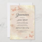 Roos gouden Waterverf vlinderjurk quinceanera Kaart (Voorkant)