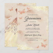 Roos gouden Waterverf vlinderjurk quinceanera Kaart (Voorkant / Achterkant)