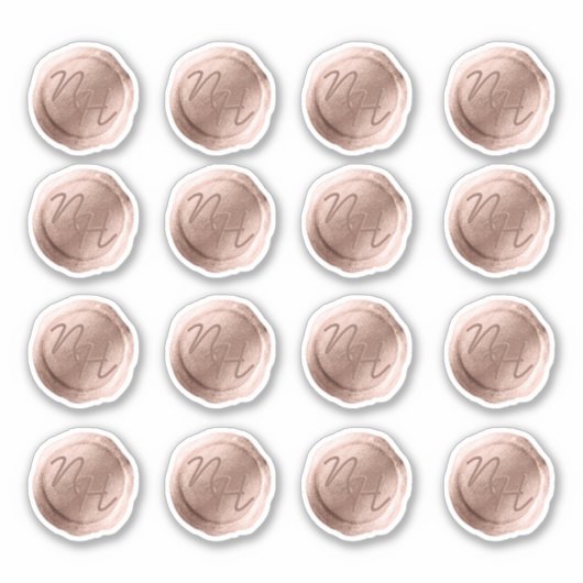 Roos Gouden Wax Seal Initialen Bruiloft Monogram Sticker (Voorkant)