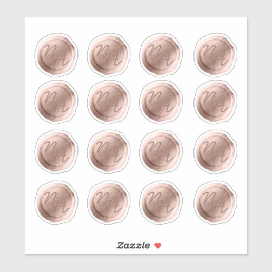 Roos Gouden Wax Seal Initialen Bruiloft Monogram Sticker (Vel)