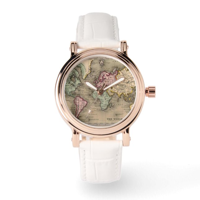 roos gouden wereldkaart horloge (Voorkant)