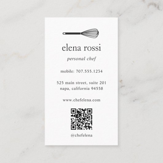 Roos gouden whisk | Chef Catering Bakkerij QR Code Visitekaartje (Achterkant)