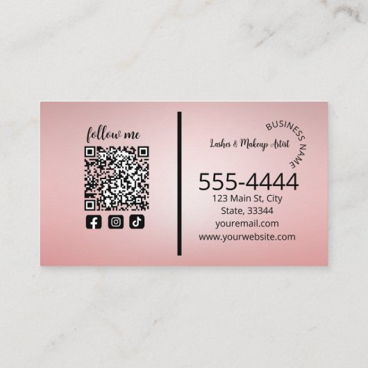 Roos gouden wimpers & wenkbrauwen artiest QR code  Visitekaartje (Achterkant)