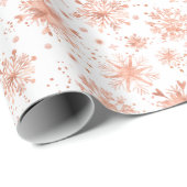 Roos Gouden Winter Sneeuwvlokken op White Pattern Cadeaupapier (Rol Hoek)