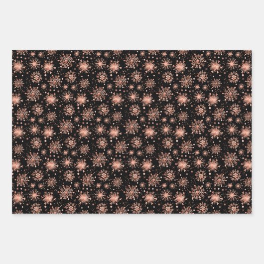 Roos Gouden Winter Sneeuwvlokken op White Pattern Inpakpapier Vel (Voorkant 3)