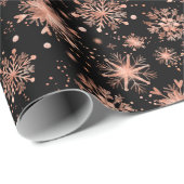 Roos Gouden Winter Sneeuwvlokken op Zwart Patroon Cadeaupapier (Rol Hoek)