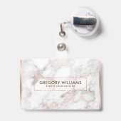 Roos-gouden & Wit Faux Marmer Border Lijst Badge (Achterkant met uittrekbare clip)