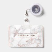 Roos-gouden & Wit Faux Marmer Border Lijst Badge (Voorzijde met uittrekbare clip)