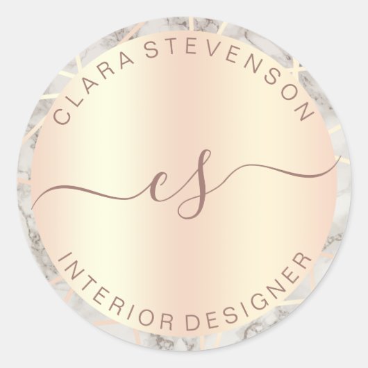 Roos gouden wit marmer geometrische interieurontwe ronde sticker (Voorkant)