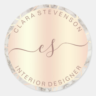 Roos gouden wit marmer geometrische interieurontwe ronde sticker