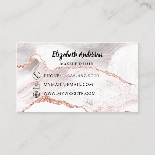 Roos gouden witte agaat marmer visitekaartje (Achterkant)