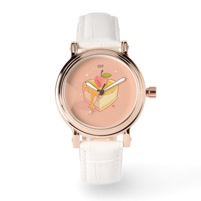 Roos gouden  witte band horloge (Voorkant)