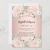 Roos gouden witte bloemstukken Sweet 16 Kaart (Voorkant)