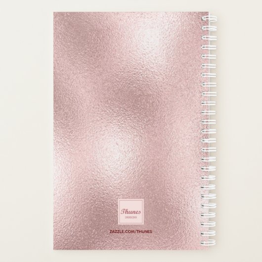 Roos gouden witte fotomonogram planner (Achterkant)