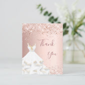 Roos gouden witte jurk dank u kaart (Staand voorkant)