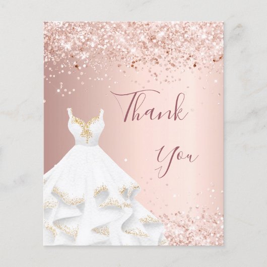 Roos gouden witte jurk dank u kaart (Voorkant)