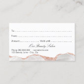 Roos gouden witte marmer cadeaubon visitekaartje (Achterkant)