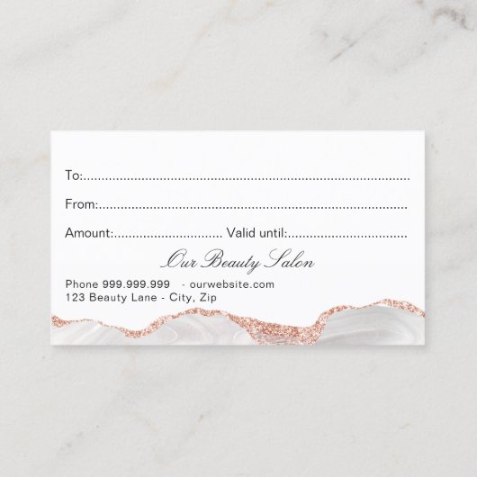 Roos gouden witte marmer cadeaubon visitekaartje (Achterkant)
