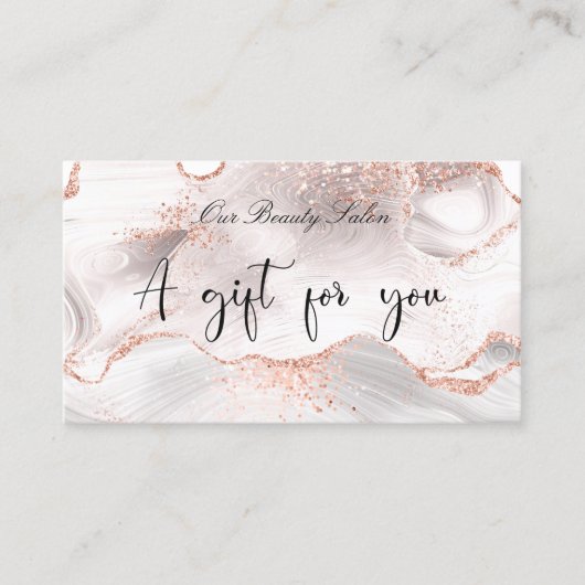 Roos gouden witte marmer cadeaubon visitekaartje (Voorkant)