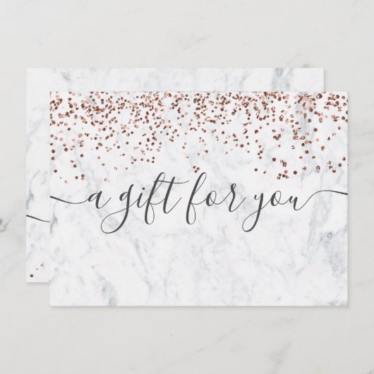 Roos gouden witte marmer met elegant cadeaubon (Voorkant / Achterkant)