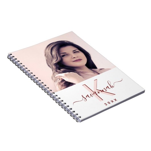 Roos gouden witte monogram notitieboek (Rechterzijde)