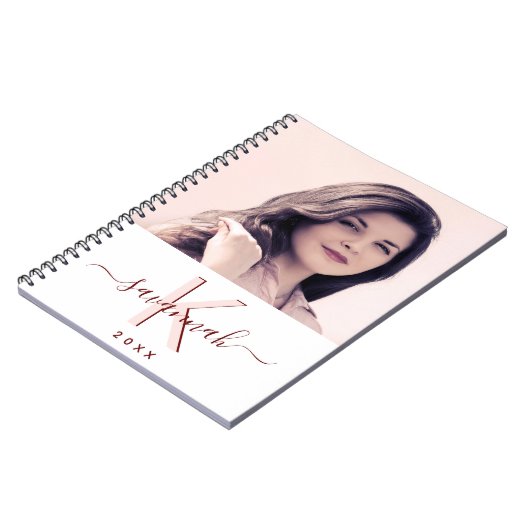 Roos gouden witte monogram notitieboek (Linkerzijde)