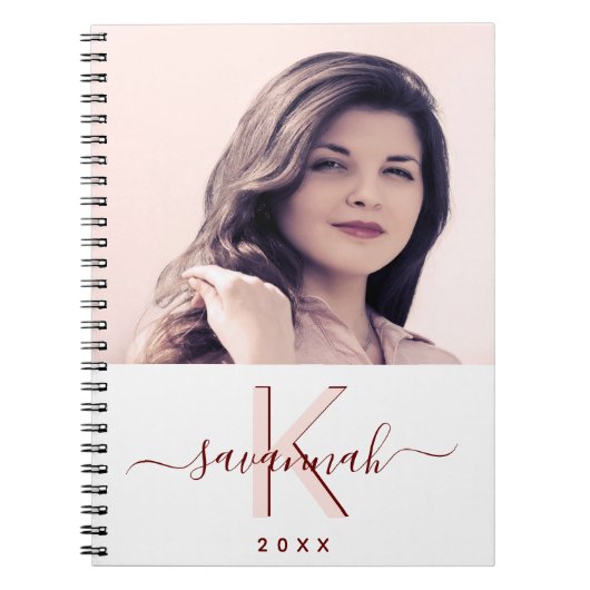 Roos gouden witte monogram notitieboek (Voorkant)