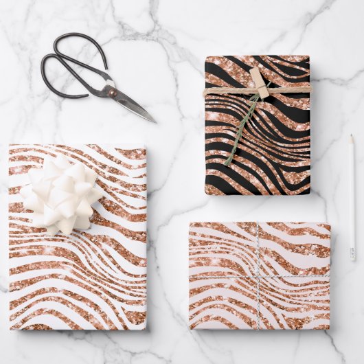 Roos gouden Zebra glitter Inpakpapier Vel (Voorkant)