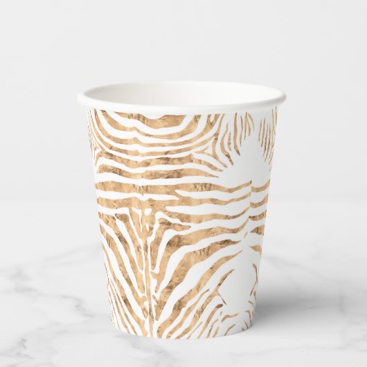 Roos gouden zebra huidpatroon papieren bekers (Voorkant)