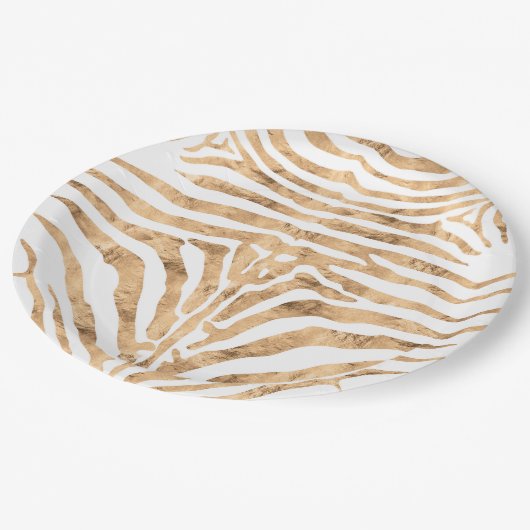 Roos gouden zebra huidpatroon papieren bordje (Gekanteld)