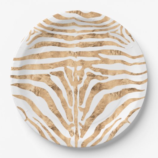 Roos gouden zebra huidpatroon papieren bordje (Voorkant)