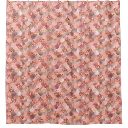 Roos gouden zeemeermin schalen glitter badkamer douchegordijn (Voorkant)
