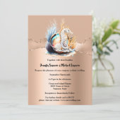 Roos gouden zeepaardshimmer iriserende schelp kora kaart (Staand voorkant)