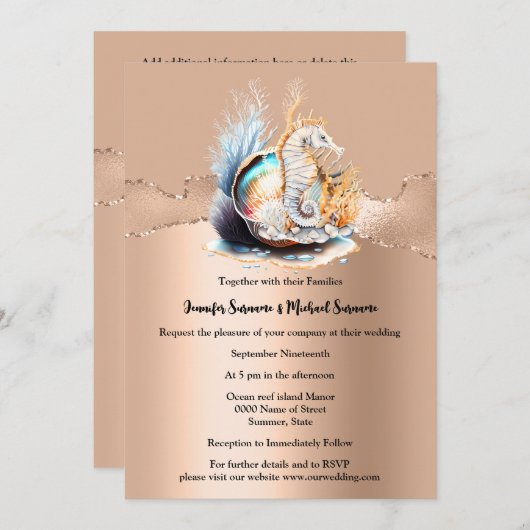 Roos gouden zeepaardshimmer iriserende schelp kora kaart (Voorkant / Achterkant)