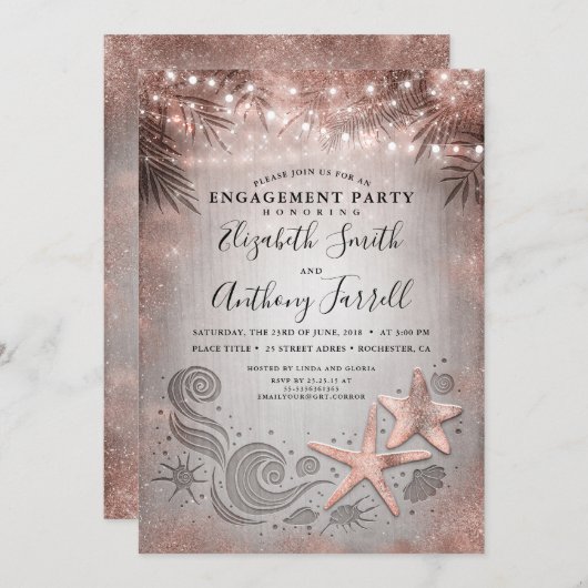 Roos Gouden Zeester | Palms Beach Verlovingsfeest Kaart (Voorkant / Achterkant)