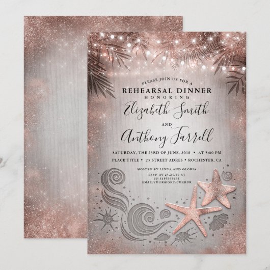 Roos Gouden Zeester Tropische Strand Repetitie Din Kaart (Voorkant / Achterkant)