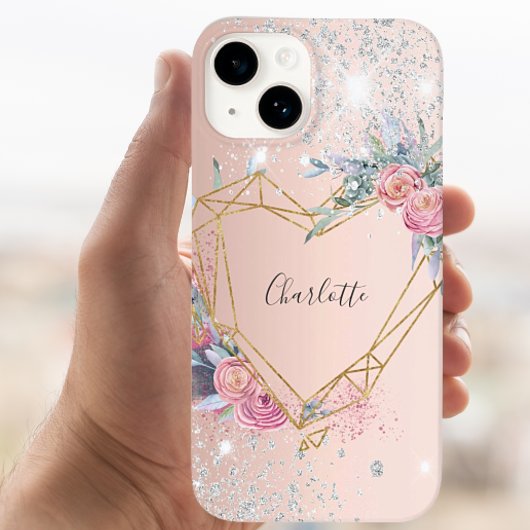 Roos gouden zilver glitter flormonogram naam Case-Mate iPhone case
