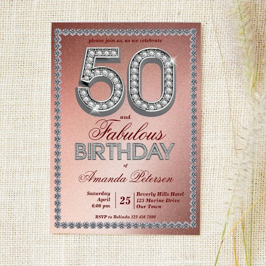 Roos gouden zilverdiamanten 50e verjaardag kaart