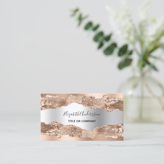 Roos gouden zilveren agaat marmer QR code Visitekaartje (Staand voorkant)