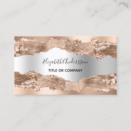 Roos gouden zilveren agaat marmer QR code Visitekaartje (Voorkant)