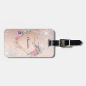 Roos gouden zilveren bloemennaam bagagelabel (Voorkant horizontaal)