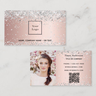 Roos gouden zilveren foto QR-code glitter vrouw Visitekaartje