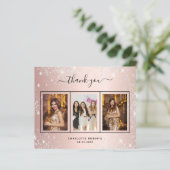 Roos gouden zilveren foto verjaardagskaart (Staand voorkant)