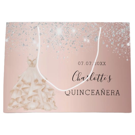 Roos gouden zilveren jurk naam Quinceanera Groot Cadeauzakje (Voorkant)