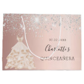 Roos gouden zilveren jurk naam Quinceanera Groot Cadeauzakje (Achterkant)